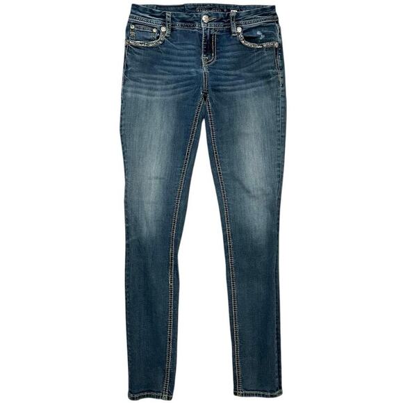 Miss Me Sequin Layered Cross Mid-Rise Easy Skinny Jeans - Picture 3 of 6